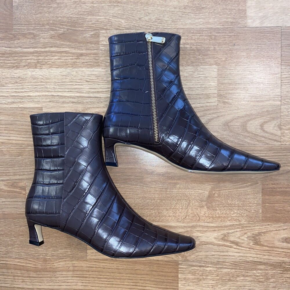 Michael Kors Womens Cosmo Croc-Embossed Kitten Heel Booties Chocolate size 8 NEW - Picture 7 of 10